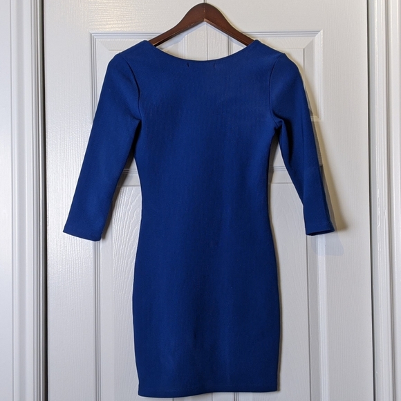 Cobalt Blue Ribbed 3/4 Sleeve Mini Dress - Picture 1 of 2